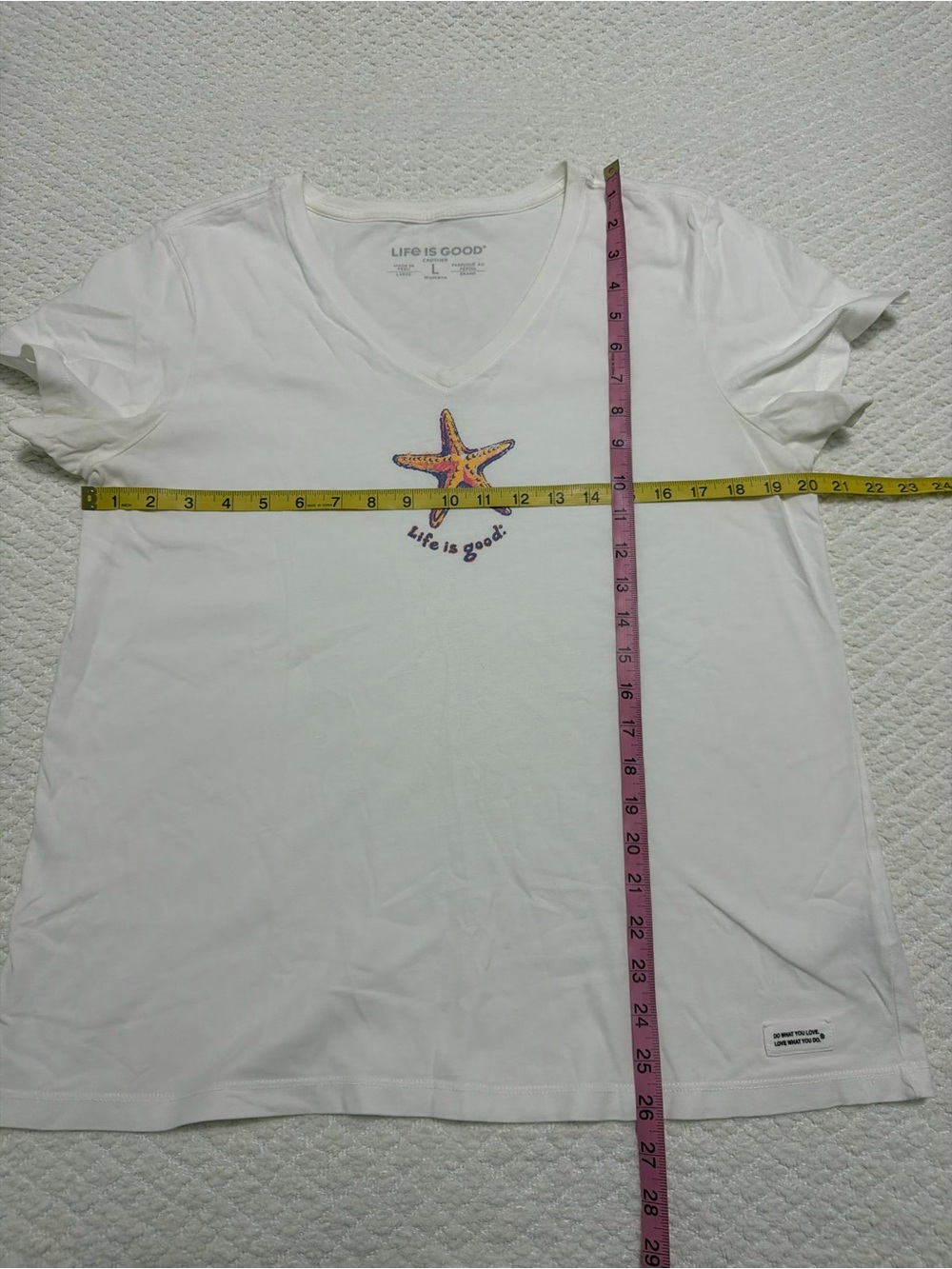 Life is Good Pencily Starfish Short Sleeve White V-Neck Women’s Size Large - Picture 5 of 7